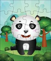Puzzle game illustration for kids with cute panda vector