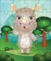 Puzzle game illustration for kids with cute rhino vector