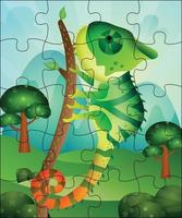 Ilustración de juego de rompecabezas para niños con lindo camaleón vector