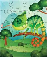 Puzzle game illustration for kids with cute chameleon vector