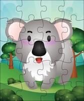 Ilustración de juego de rompecabezas para niños con lindo koala vector