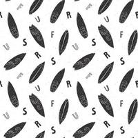 Surf boards seamless pattern hand drawn sketch background typography design monochrome vector illustration