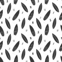 Surf boards seamless pattern hand drawn sketch background typography design monochrome vector illustration