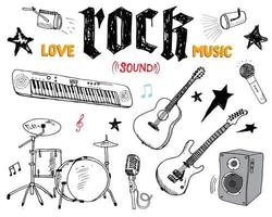 Music Instruments Set Hand Drawn Sketch Vector Illustration Isolated