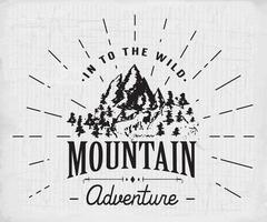 Mountains hand drawn sketch emblem outdoor camping and hiking activity Extreme sports outdoor adventure symbol vector illustration on grunge background