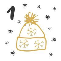 Christmas advent calendar. Hand drawn elements and numbers. Winter holidays calendar card design, Vector illustration