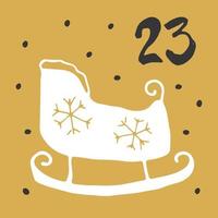 Christmas advent calendar. Hand drawn elements and numbers. Winter holidays calendar card design, Vector illustration