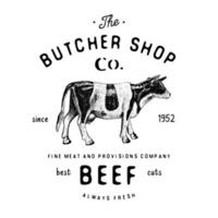 carnicería emblema vintage productos de carne de res, estilo retro de plantilla de logotipo de carnicería. diseño vintage para logotipo, etiqueta, insignia y diseño de marca. ilustración vectorial aislado en blanco vector