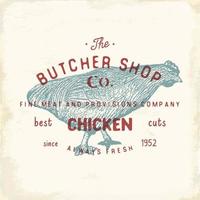 Butcher Shop vintage emblem, chicken meat products, butchery Logo template retro style. Vintage Design for Logotype, Label, Badge and brand design. vector illustration.