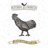 Butcher Shop vintage emblem rooster meat products, butchery Logo template retro style. Vintage Design for Logotype, Label, Badge and brand design. vector illustration