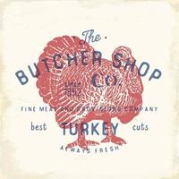 Butcher Shop vintage emblem turkey meat products, butchery Logo template retro style. Vintage Design for Logotype, Label, Badge and brand design. vector illustration.