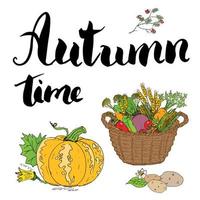 Autumn season set. Hand drawn doodles and lettering vector illustration.