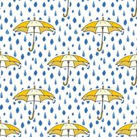 Rain drops and umbrella seamless pattern. Hand drawn vector illustration.