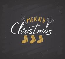 Merry Christmas Calligraphic Lettering. Typographic Greetings Design. Calligraphy Lettering for Holiday Greeting. Hand Drawn Lettering Text Vector illustration on chalkboard background