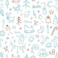 New Year and Christmas seamless pattern, hand drawn doodles Seamless Pattern. Background Vector Illustration