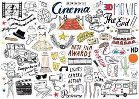 Cinema and Film Industry Set. Hand Drawn Sketch, Vector Illustration.