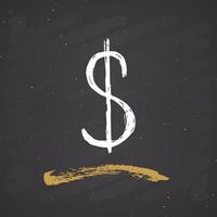 Dollar sign icon brush lettering, Grunge calligraphic symbols, vector illustration on chalkboard background