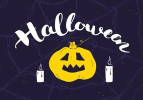 Halloween greeting card. Lettering calligraphy sign and hand drawn elements, party invitation or holiday banner design vector illustration