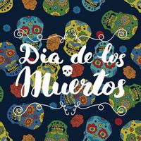 Día de los muertos, cita de letras sobre fondo de rosas y calaveras de azúcar dibujadas a mano, ilustración vectorial vector