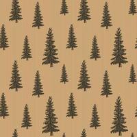 Pine tree hand drawn sketch retro, vintage Seamless Pattern. Vector Illustration.