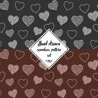 Seamless pattern set with hand drawn doodle hearts, vector illustration, Abstract background