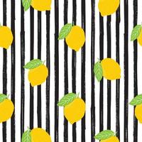 Lemon hand drawn sketch striped Seamless Pattern. Vector Illustration.