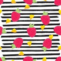 Raspberry hand drawn sketch striped Seamless Pattern. Vector Illustration