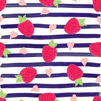 Raspberry hand drawn sketch striped Seamless Pattern. Vector Illustration