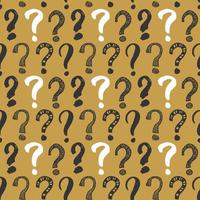 Questions marks seamless pattern. Hand drawn sketched doodle signs, grunge textured retro background. Vintage typography design print, vector illustration