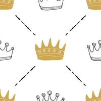 Crown Seamless Pattern, hand drawn royal doodles background, Vector Illustration