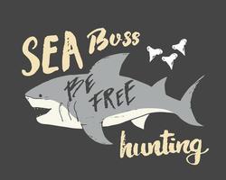 Lindo boceto dibujado a mano de tiburón, ilustración de vector de diseño de impresión de camiseta
