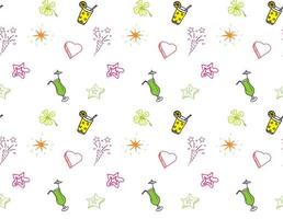 Hand drawn Birthday, party background Seamless pattern with drinks hearts and stars vector