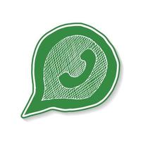 Green phone handset in speech bubble hand drawn icon, vector illustration isolated on white background.