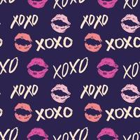 XOXO brush lettering signs seamless pattern, Grunge calligraphic hugs and kisses Phrase, Internet slang abbreviation XOXO symbols, vector illustration isolated on white background