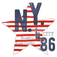 diseño de tipografía de camiseta, gráficos de impresión de Nueva York, ilustración vectorial tipográfica, diseño gráfico de Nueva York para impresión de etiquetas o camisetas, insignia, aplique vector