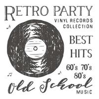 T-shirt design, retro party with vinyl record typography graphics, vector illustration