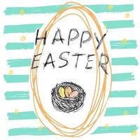 Happy Easter hand drawn greeting card with lettering and sketched doodle elements easter eggs on color background vector