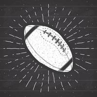 fútbol, etiqueta vintage de pelota de rugby, boceto dibujado a mano, insignia retro con textura grunge, estampado de camiseta de diseño de tipografía, ilustración vectorial vector