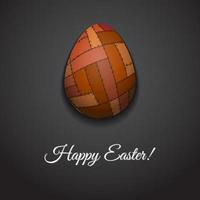 Happy Easter greeting card design with creative patchwork easter egg on dark background and sign Happy Easter, vector illustration