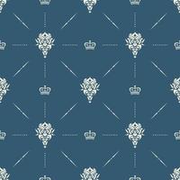 Royal wallpaper seamless pattern with crown and decorative elements. Luxury background vector