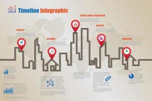 Iconos de infografía de línea de tiempo de mapa de carreteras de negocios diseñados para la plantilla de fondo abstracto. elemento de proceso de diagrama moderno, tecnología de páginas web, gráfico de presentación de datos de marketing digital vector