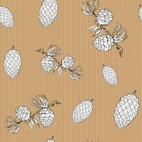 Pine cones hand drawn sketch retro, vintage Seamless Pattern. Vector Illustration.