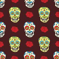 Day of the Dead seamless pattern, handdrawn sugar skulls and roses background, vector illustration