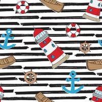 Nautical, Anchor and Lighthouse Seamless Pattern Vector Illustration.