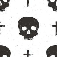 Skull and cross sumbol seamless pattern, hand drawn sketch vector illustration