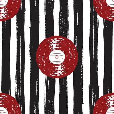 Vinyl record vintage seamless pattern hand drawn label sketch, grunge textured retro badge, typography design t-shirt print, striped vector illustration