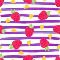 Raspberry hand drawn sketch striped Seamless Pattern. Vector Illustration