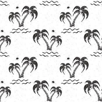 Seamless pattern background with hand drawn palm trees, summer seamless, background, vector illustration
