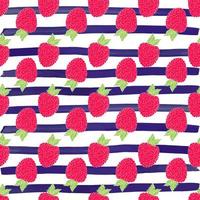 Raspberry hand drawn sketch striped Seamless Pattern. Vector Illustration