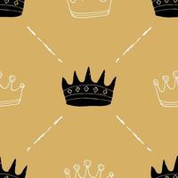 Crown Seamless Pattern, hand drawn royal doodles background, Vector Illustration